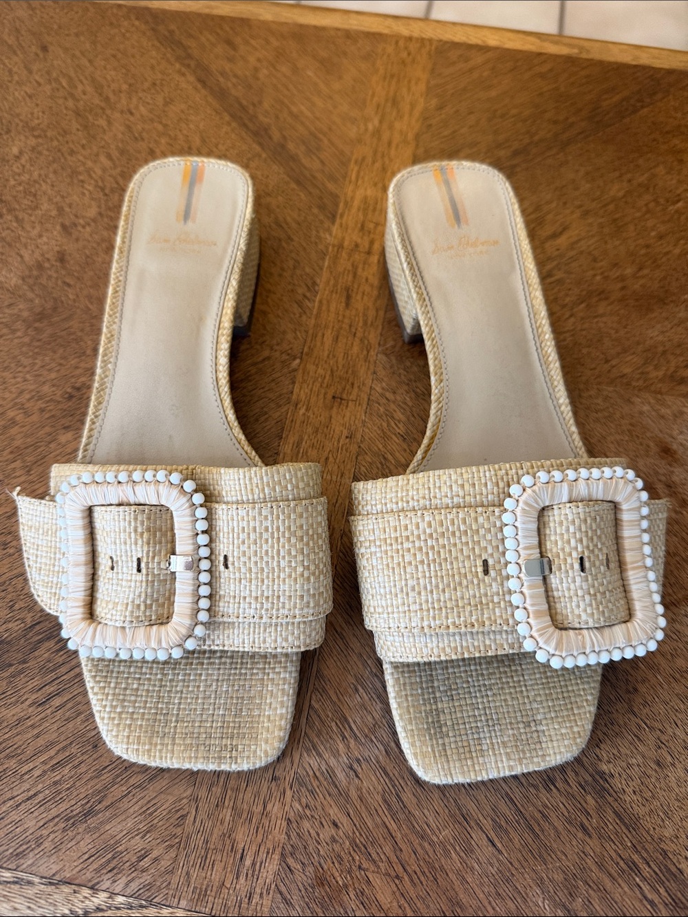 Sam Edelman Natural Raffia Buckle Slide Mules